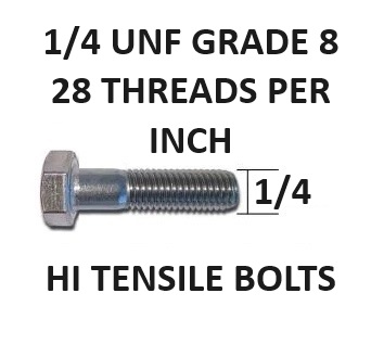 1/4 UNF HEX HEAD BOLTS HIGH TENSILE GRADE 8 FINE, 28 THREADS PER INCH SELECT LENGTH